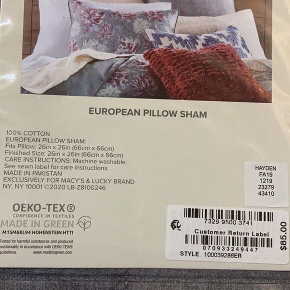 2 X $59 Lucky Brand Hayden Cotton European Sham. $170 Value - Picture 7 of 8